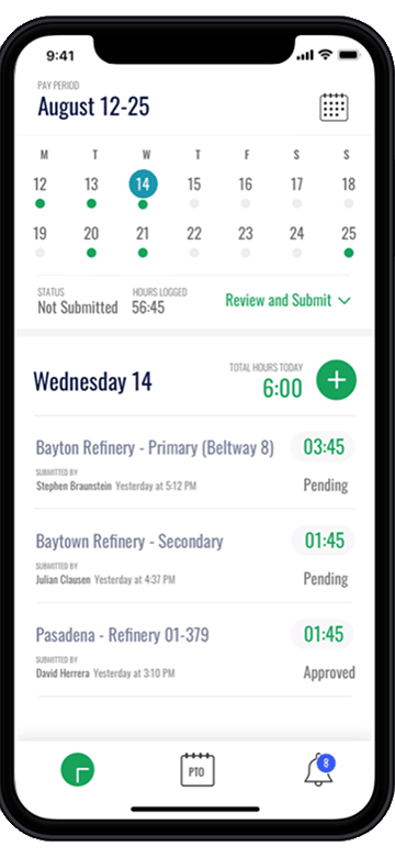 FieldFX Timecards: current timesheet on mobile