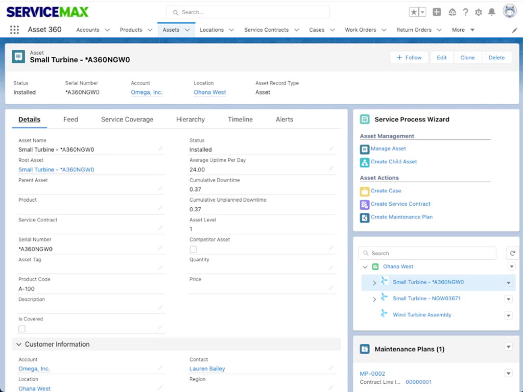 ServiceMax Product Screen